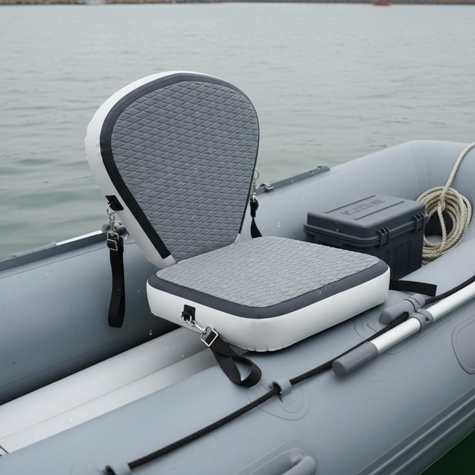 Inflatable Boat Seat Aufblasbarer Sitz Sitz Kajaksitz Sitz mit Universellem Clip System Und Abnehmbarer Rückenstütze aus PVC EVA für Kajak Freizeit Langstrecken