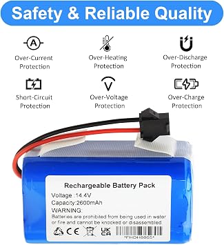 MULS 14.4V SUN-INTE-172 Replacement Battery for Ionvac SmartClean 2000 | Robovac 7687 7688 V4 7997 Coredy R750-1600Pa,X586 X500 Simum 7 T8 V300,Bagotte BG600 BG700 BG750 Robot Vacuum Cleaner 2600mAh