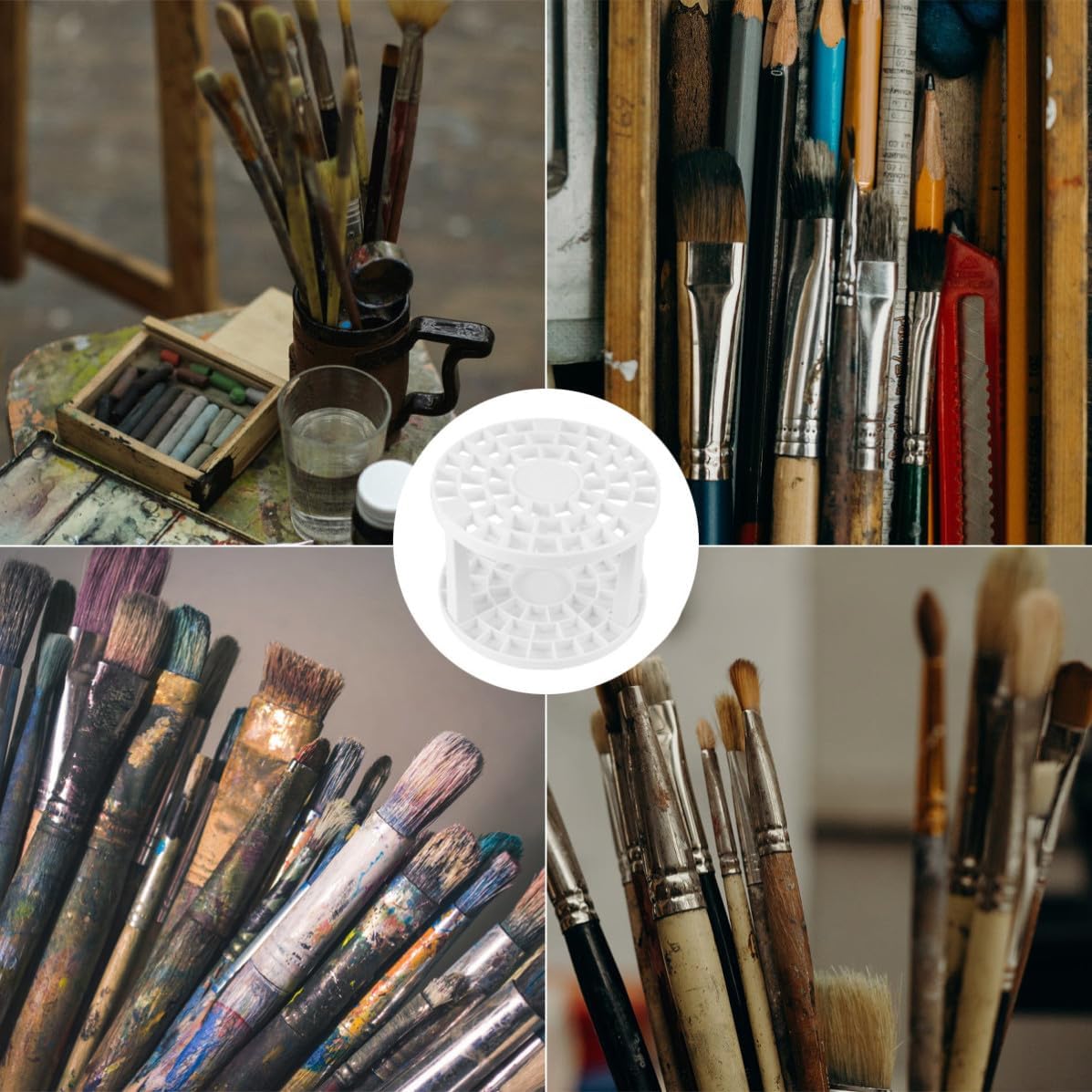 Ipetboom 46-holes Paint Brush Holder Stand Plastic Pen Organizer Lightweight Painting Pen Storage Shelf Simple Style for Home and Studio Use