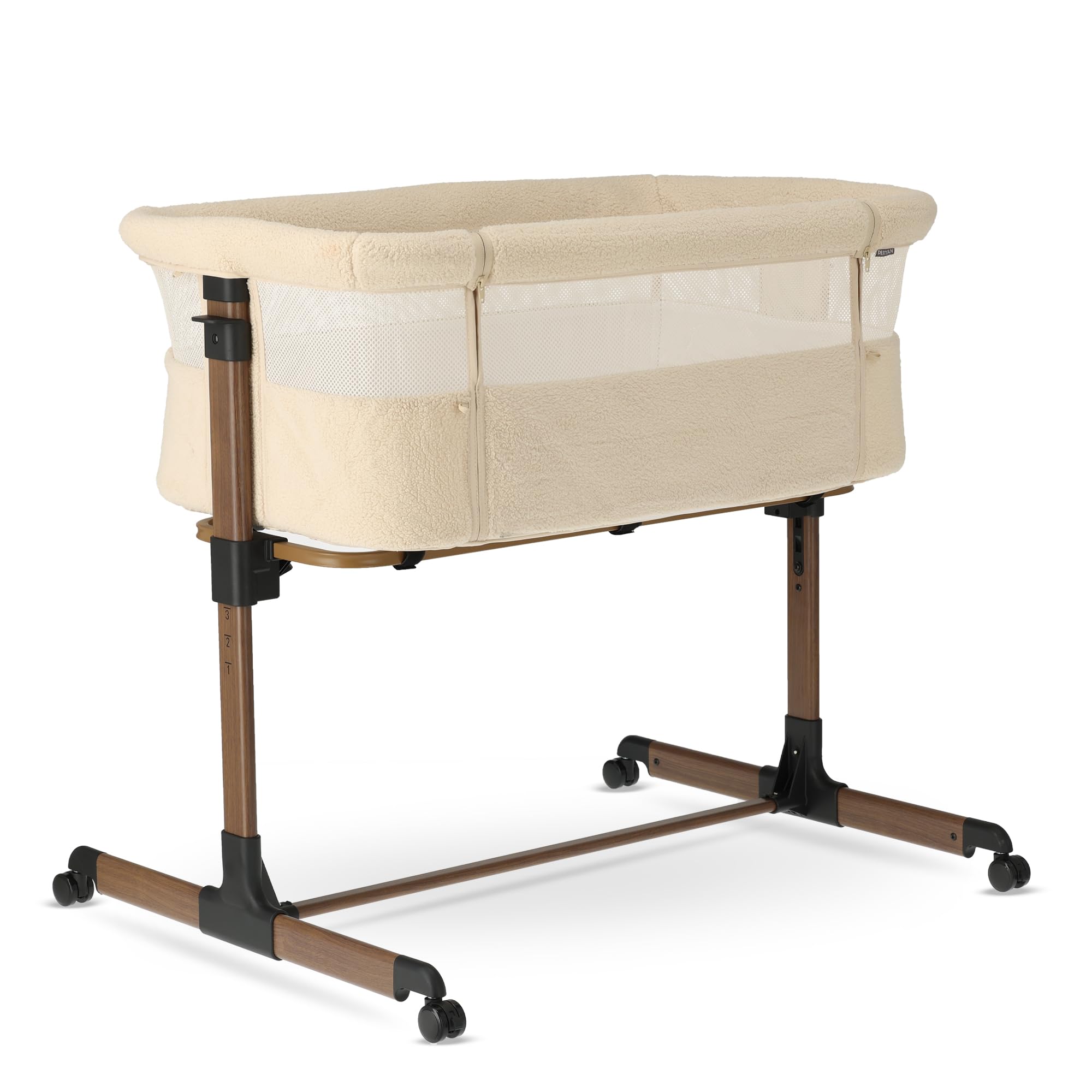 Deryan Snoozy Teddy Co-Sleeper łóżeczko dziecięce 3 w 1, do 9 kg, łóżeczko pomocnicze, kołyska, regulacja wysokości i nachylenie materaca, 4 kółka z hamulcem, ergonomiczna torba na materac, nugat