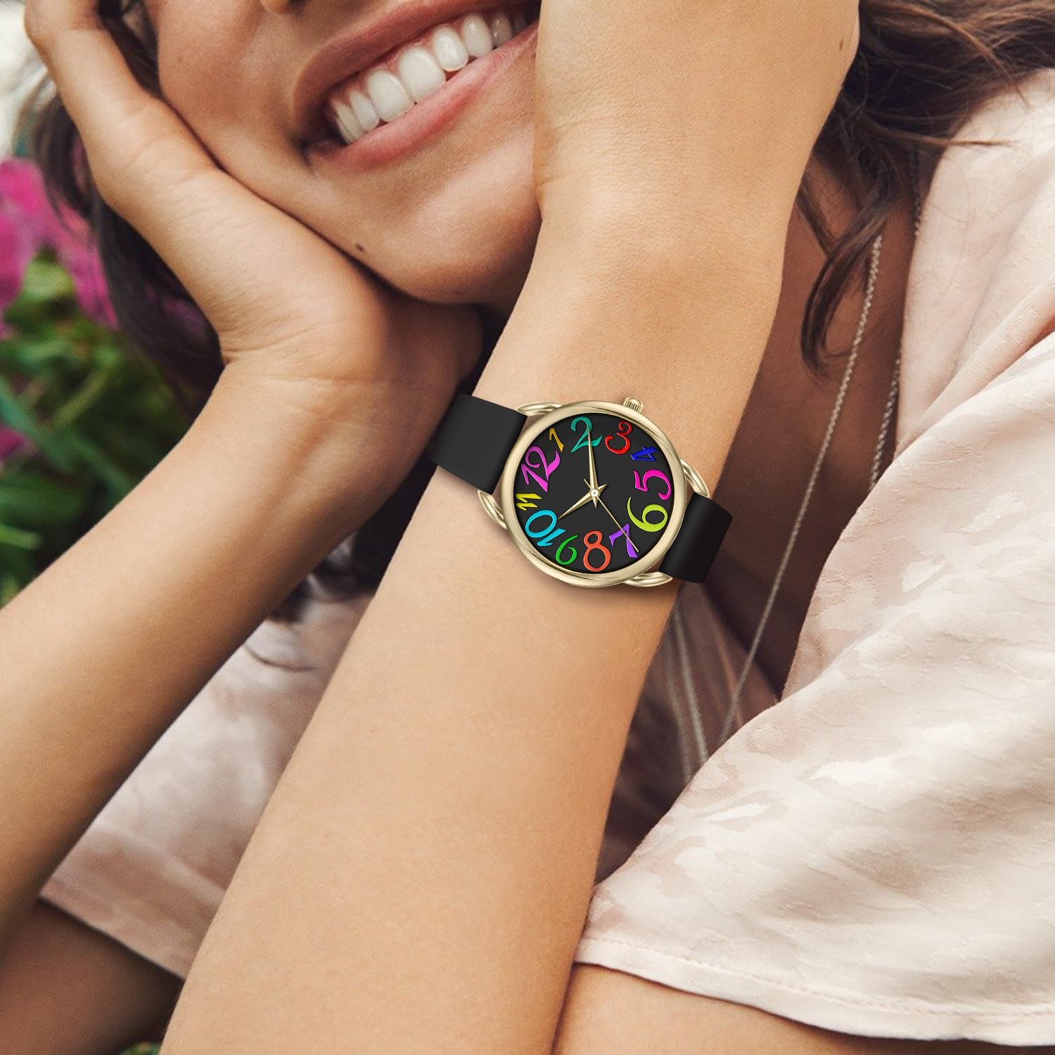 Bisley Watch for Women Big Face Colorful Arabic Numeral Easy to Read Soft Silicone Strap Watch - Image 3