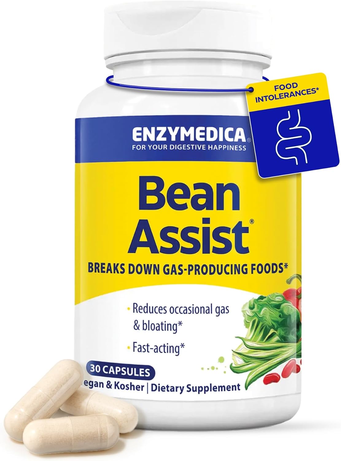 Product image of Enzymedica, BeanAssist, Alpha Galactosidase Enzyme for Digestive Support, Reduces Occasional Gas & Bloating from Beans, Broccoli & Legumes, Digestive Enzymes for Women & Men, 30 Count