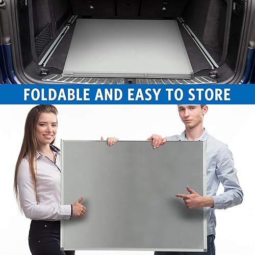 Miniatura 6 de 1 pizarra blanca grande de 72 x 40 pulgadas, pizarra magnética de borrado en seco, marco de aluminio plegable con una bandeja y 4 ganchos para aula,
