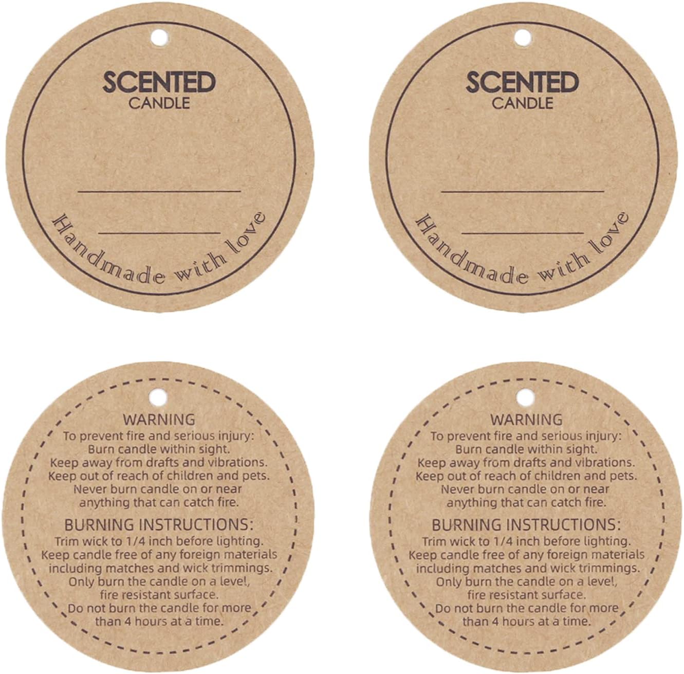 CandMak Candle Hang Tags, 160pcs 2" Diameter Handmade with Love Scented Candle Labels, Warning Labels for Candle Making
