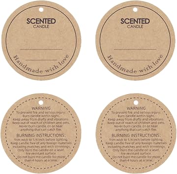 CandMak Candle Hang Tags, 160pcs 2" Diameter Handmade with Love Scented Candle Labels, Warning Labels for Candle Making