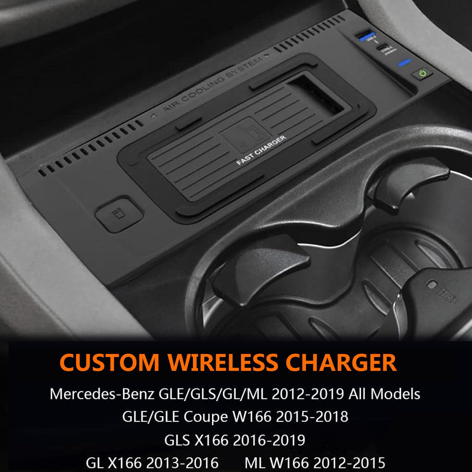 Cargador De Coche Inalámbrico para Mercedes-Benz GLE GLS AMG 2015-2019 ML GL AMG 2012-2015 X292 X166 W166 Panel De Accesorios De Consola Central para Cualquier Teléfono Habilitado para Qi