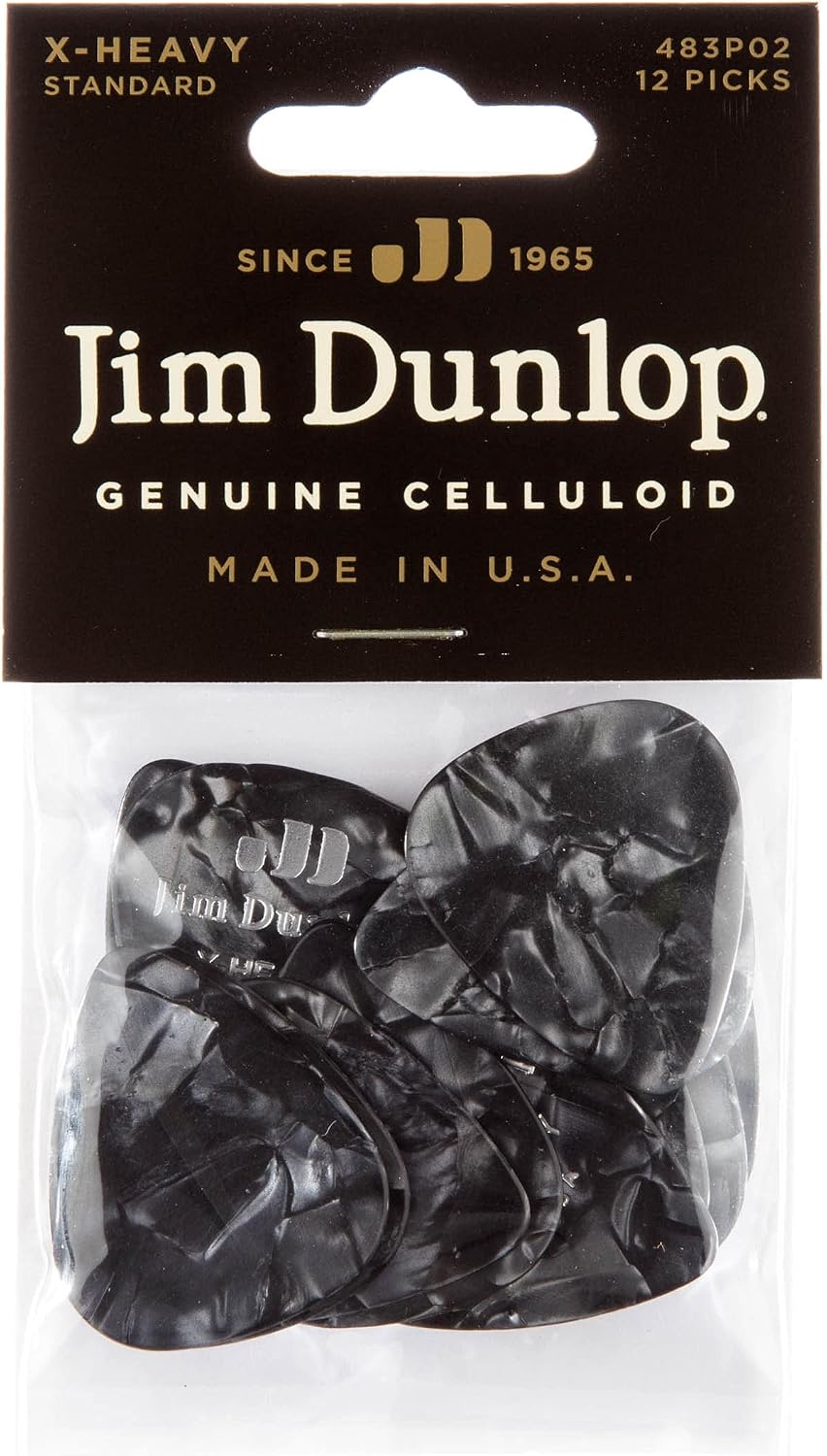 Jim Dunlop Celluloid Black Pearloid Pick Extra Heavy - 12 Pack image 4
