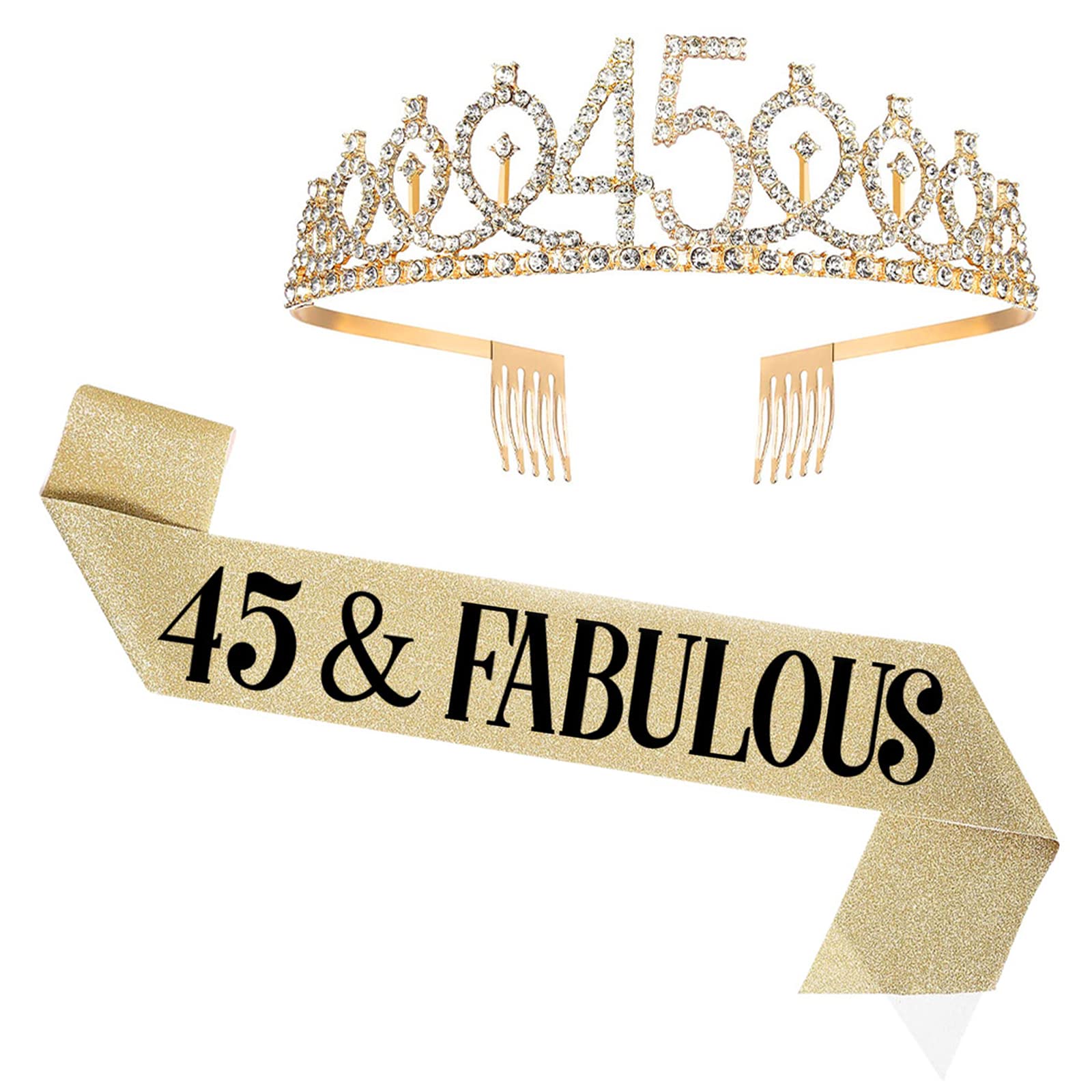 Gold 45 & Fabulous Tiara Amazon.com: UVATAHONA 45th Birthday Sash and Tiara for Women  main image 3