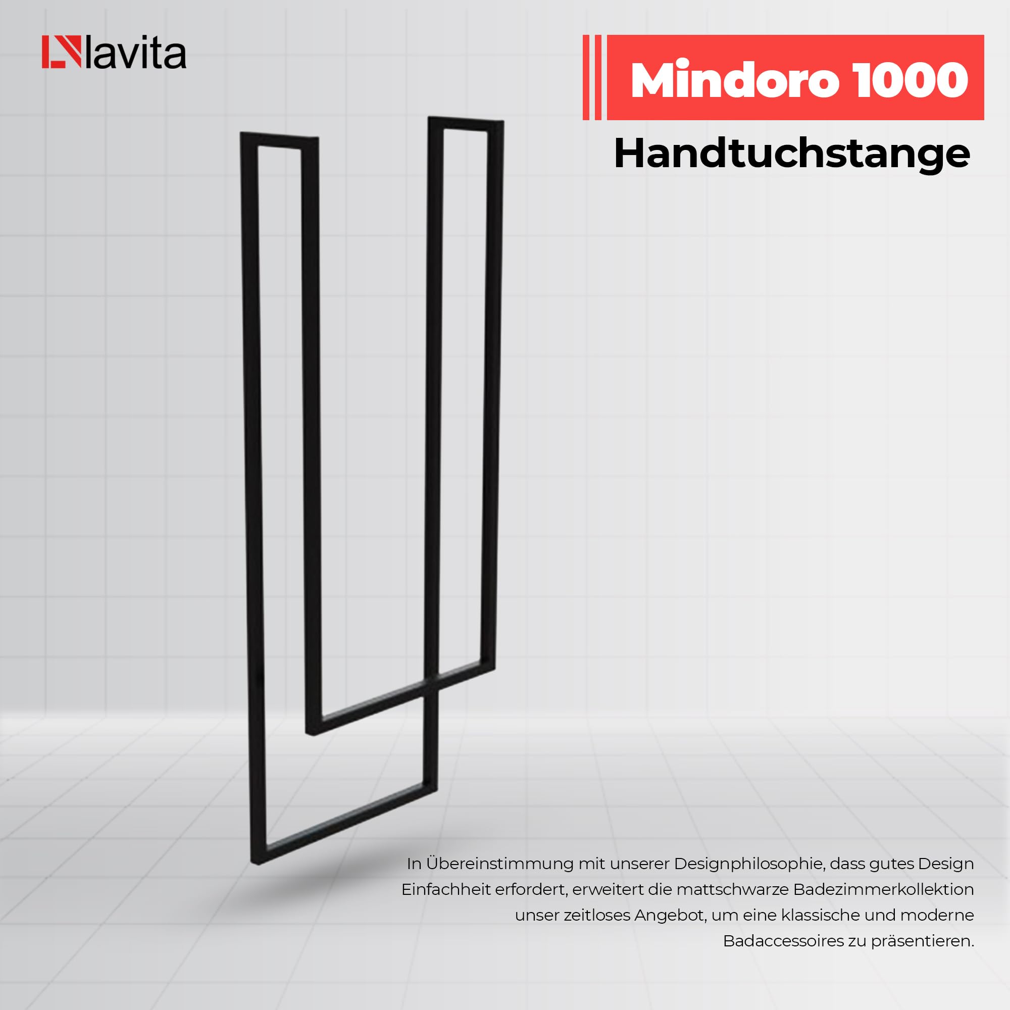 LAVITA MINDORO 1000 | Handtuchhalter | Schwarz Matt | Schlichtes Design | Pulverbeschichteter Kohlenstoffstahl | Platzsparend | Ideal für Kleine Badezimmer Deko | Badezimmermöbel | 450x150x1000mm