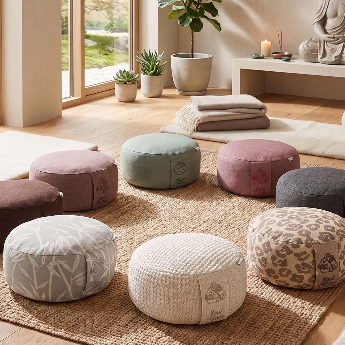 Soul Pillow Meditationskissen, Yoga Sitzkissen 15 cm hoch, Ø30cm mit Dinkelfüllung, Bezug waschbar, Sitzkissen Boden für Meditation und Yogakissen rund, OEKO TEX 100