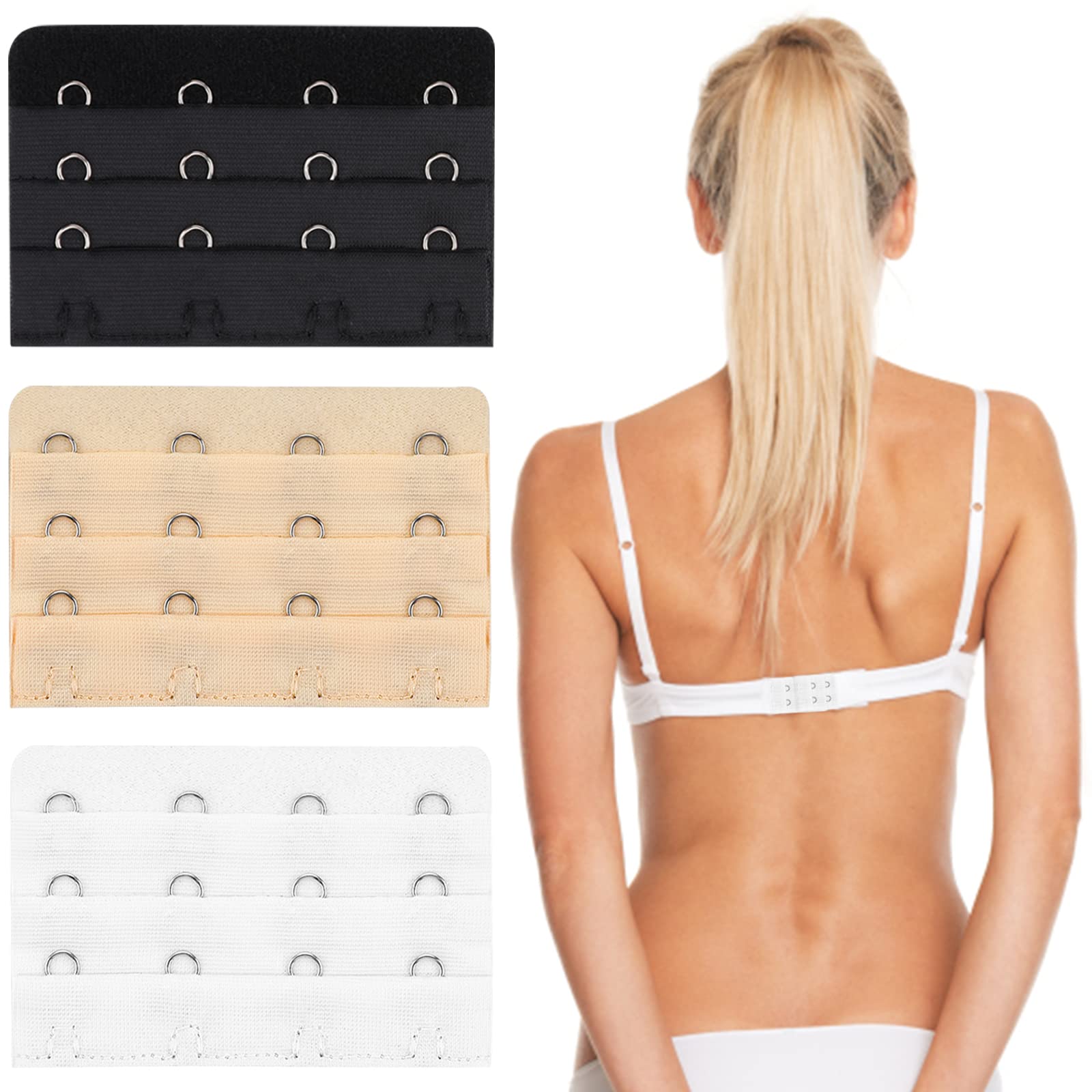 Lusofie 9 Stück BH Verlängerung 2 Haken 3 Haken 4 Haken BH Verschluss Verlängerung Weicher Bequemer BH Erweiterung Rückenclip BH Schnallen Set Schwarz Weiß Hautton