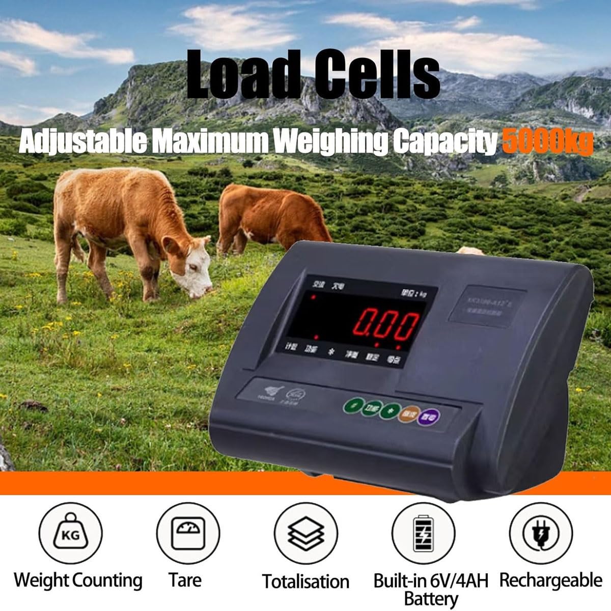 Livestock Scale Kit,High Precision Indicator Load Cell Scale with 4 Sensor & 1 Wire Junction Box,Steel Beam Compression Load Cell Floor Scale Kit,for Animal Cattle Goat Pigs Horse Sheep(2000kg)