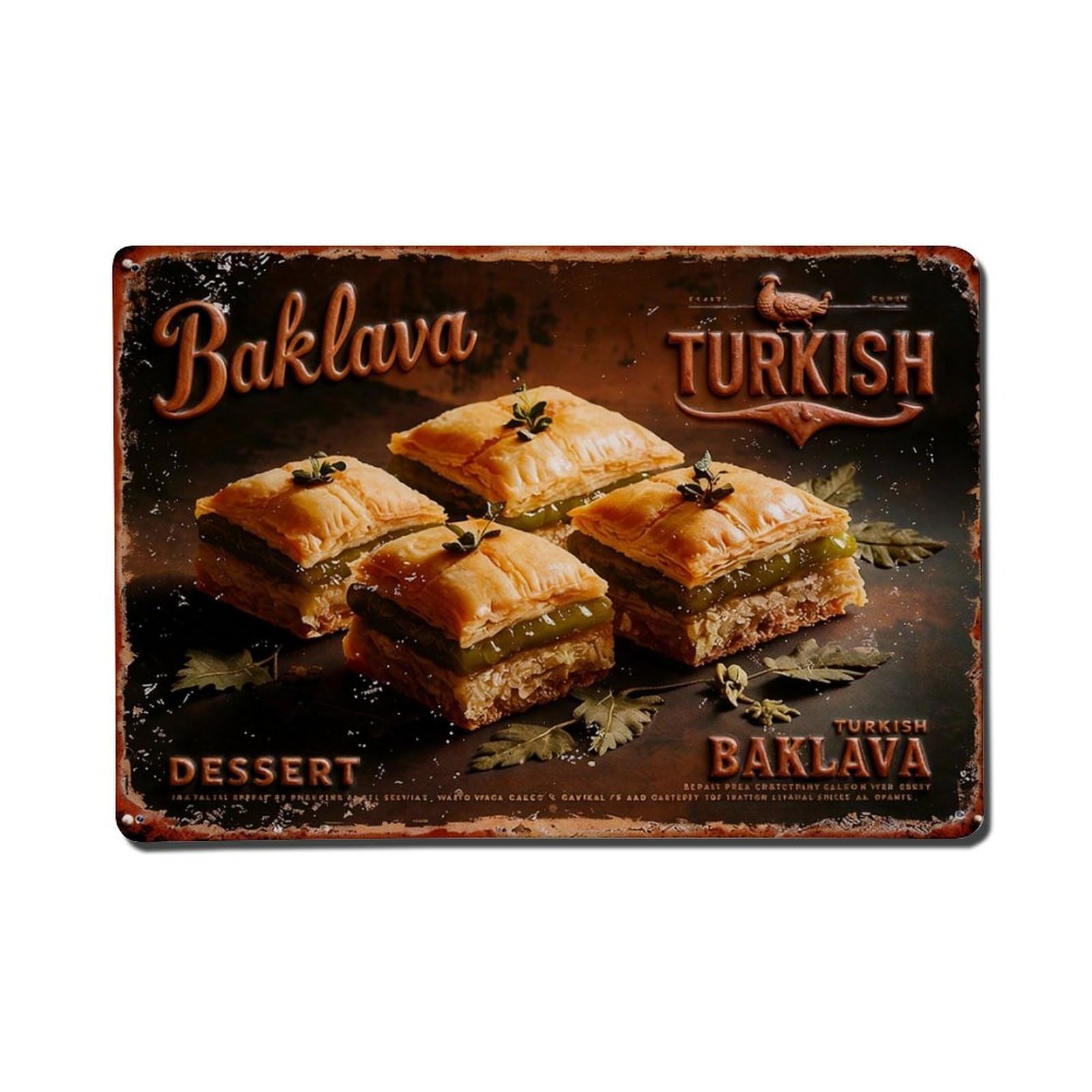 Baklava Turkish Dessert Pastry Layers Metal Tin Sign Plaque