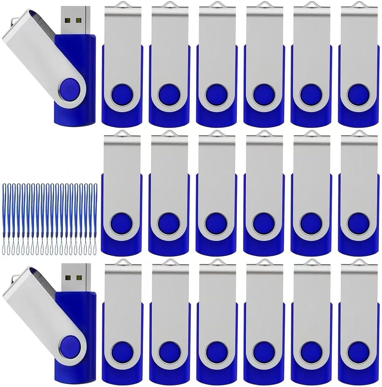 Bulk Swivel USB Flash Drive 2GB 20 Pack Storage Capacity with Lanyard USB 2.0 High Speed Data Transfer, Portable Thumb Drive (Blue) (2, GB)