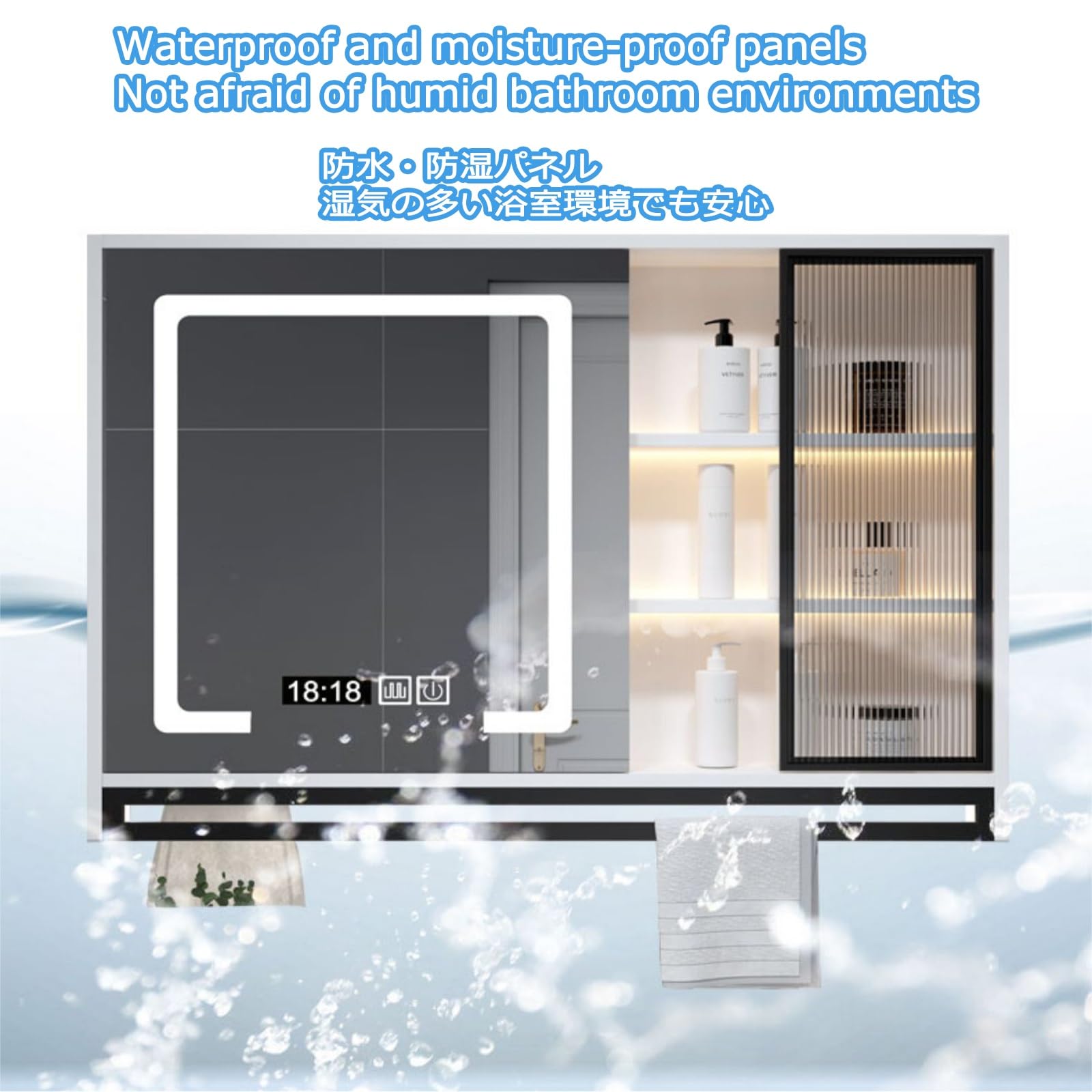 Armadietto da bagno con specchio da parete, elegante armadio per casa, hotel e appartamento, design nero aggiornato, 120 x 75 cm, perfetto per nizing Essentials