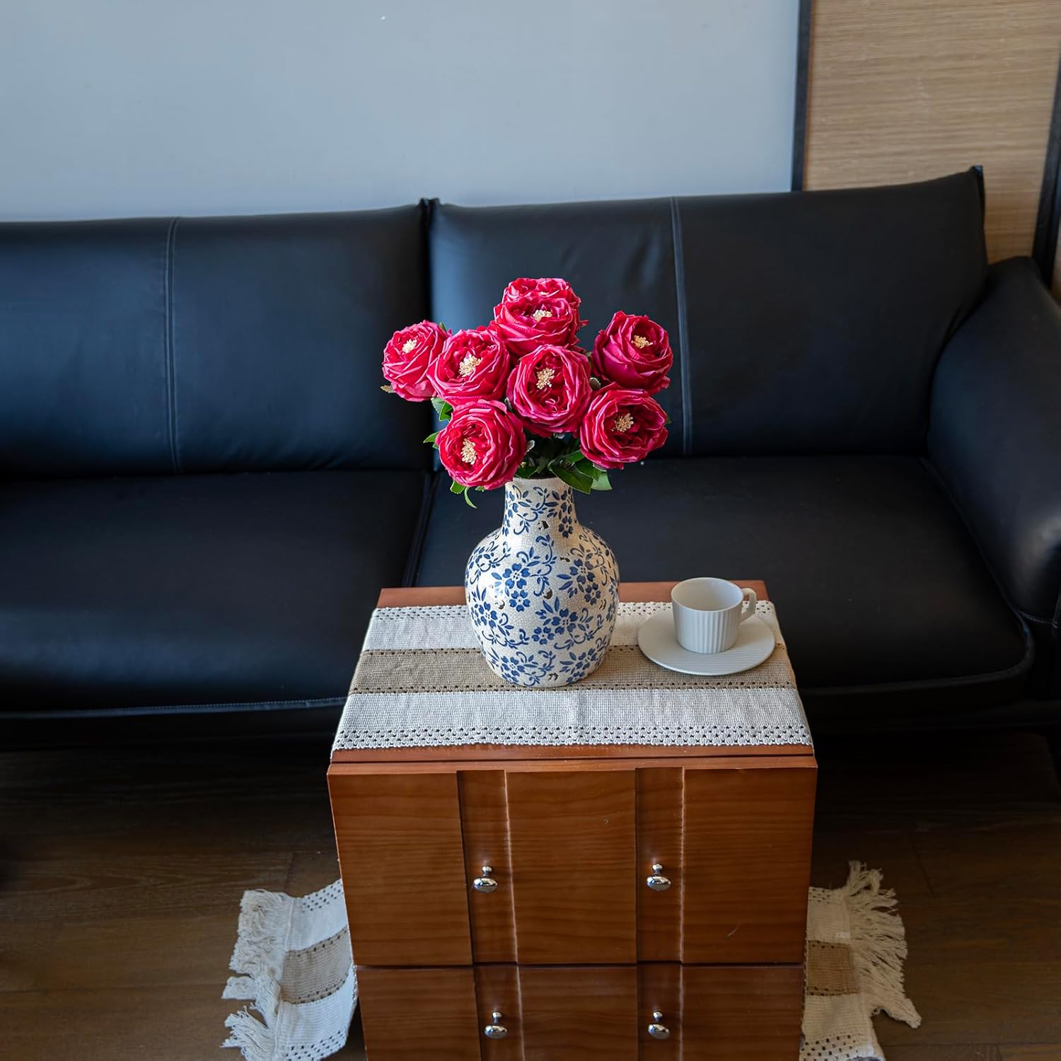 Fake Flowers for Decoration Home Decor Artificial Flowers Austin Rose Peony Latex Fake Flower Living Room Decoration Vivid Pink Roses Peonies (Red 4pcs) - Image 5