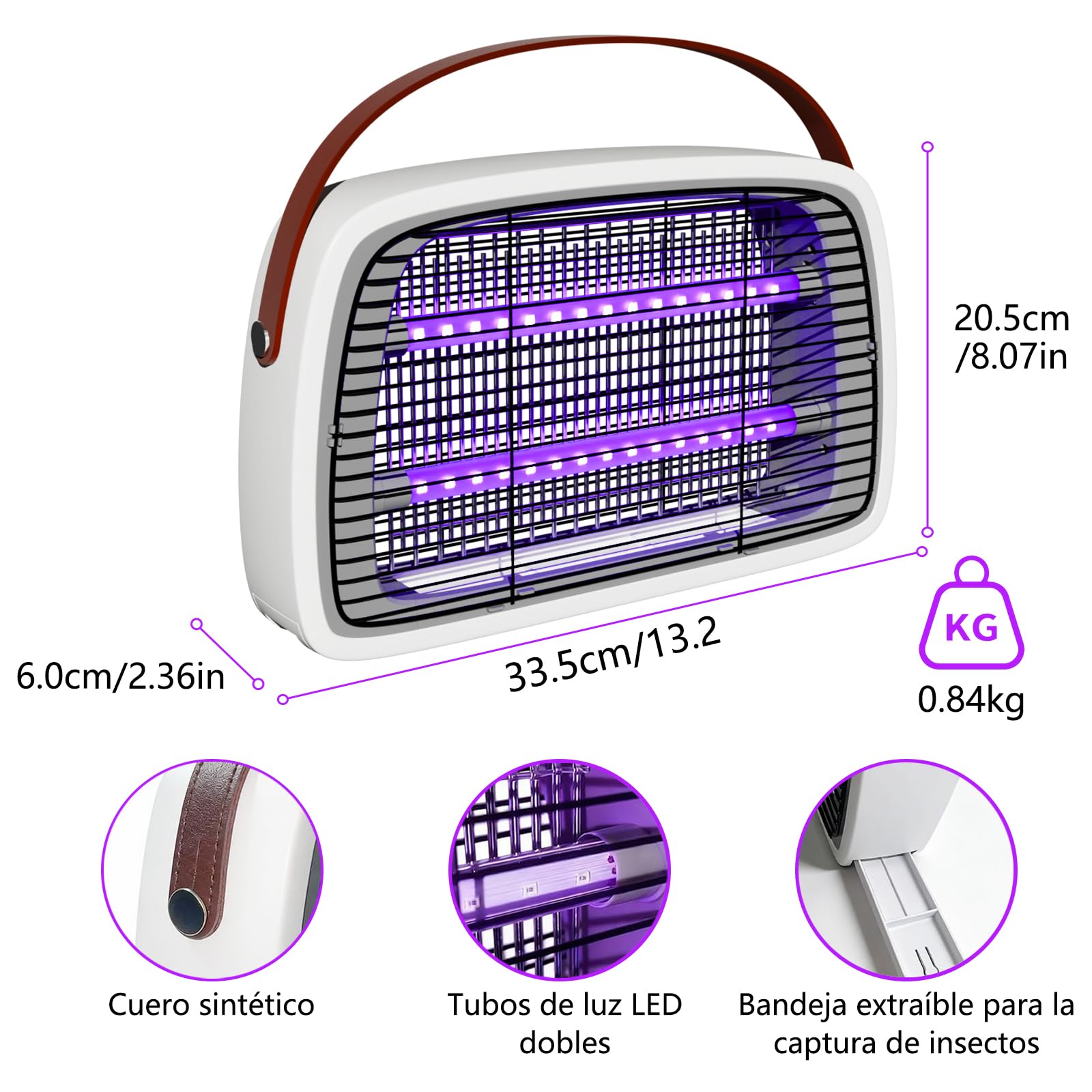 lampara antimosquitos con 2 * 6W UVA-Leds‌, Mata Mosquitos Electrico 3800V, Atrapa Mosquitos, Moscas, Polillas, Zancudos y más, ‌No tóxico e Inodoro