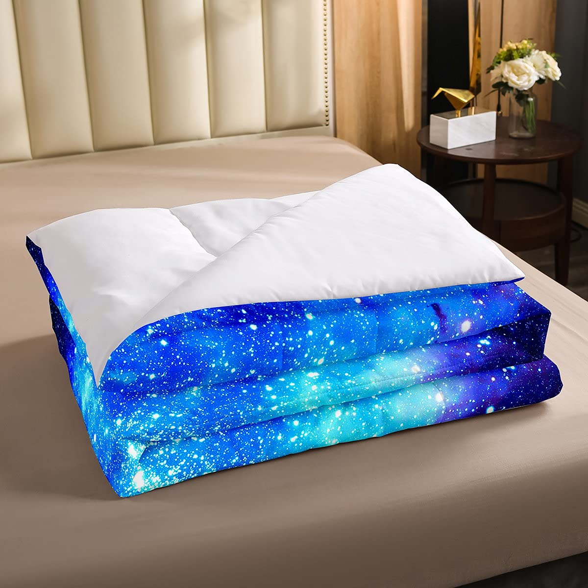 Loussiesd Juego de ropa de cama de galaxia para niñas y niños, diseño de cielo estrellado, azul con la Vía Láctea, tamaño Super King, 3 piezas