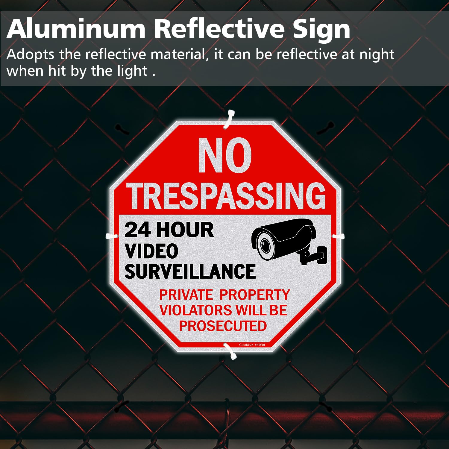 GicnKeuz Letrero de videovigilancia, letrero de propiedad privada, 10 x 10 pulgadas, aluminio reflectante, resistente a la intemperie, impermeable (paquete de 4)