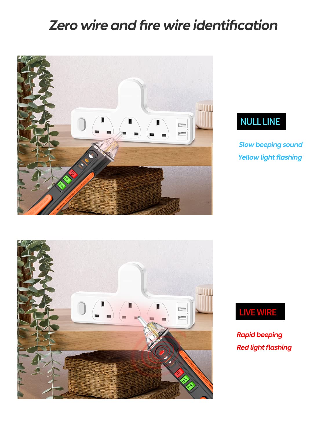 A1 Tester di Tensione/Tester di Tensione Senza Contatto con Range AC 12V-1000V/48V-1000V, Tester per Fili Attivi/nulli, Tester Elettrico con Torcia, Allarme Cicalino