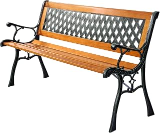 Tangkula Outdoor Garden Bench Park Bench, Patio Bench Chair with Cast Iron & Hardwood Structure, Weather Proof Porch Outdoor Furniture Loveseat, Perfect for Backyard, Deck, Lawn, Poolside
