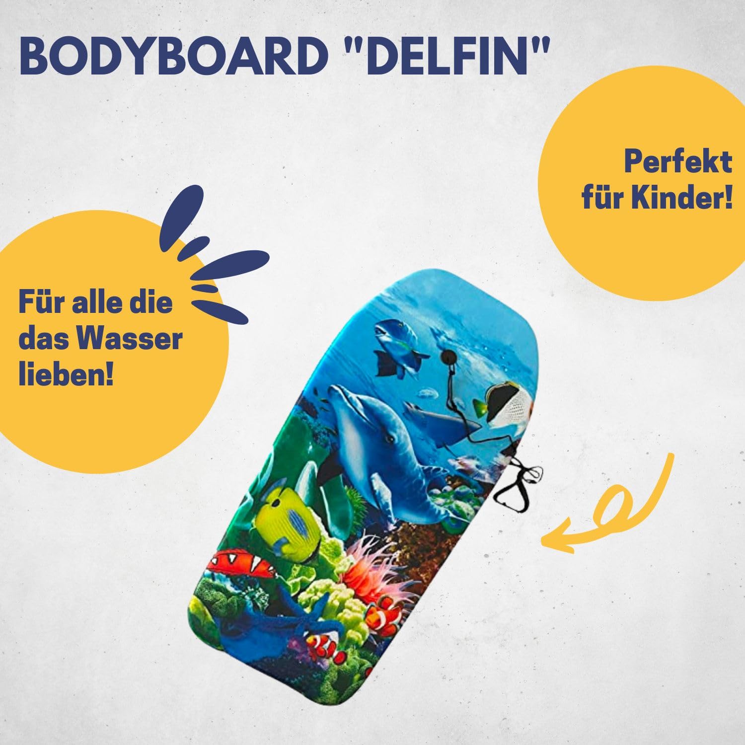 BEST SPORTING Bodyboard Kinder – Leichtes Surfbrett für Strand, Meer & Schwimmbad | 92 x 46 x 5 cm | In verschiedenen Designs | Inkl. Leash für sicheren Halt
