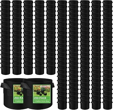 LITLANDSTAR 200-Pack 5 Gallon Fabric Grow Bags, Heavy Duty Thickened Nonwoven Plant Grow Bags Aeration Fabric Pots with Handles for Plants