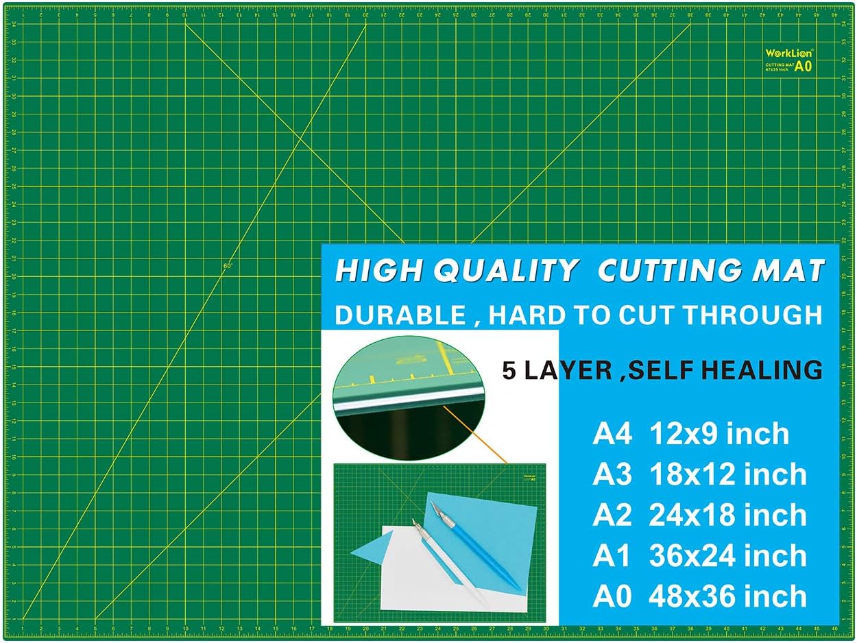 WORKLION36" x 48" Self Healing Cutting Mat: Double sided 5-Ply Non-Slip - Professional for Scrapbooking & Quilting & Sewing & Arts & Crafts Project (Green)…
