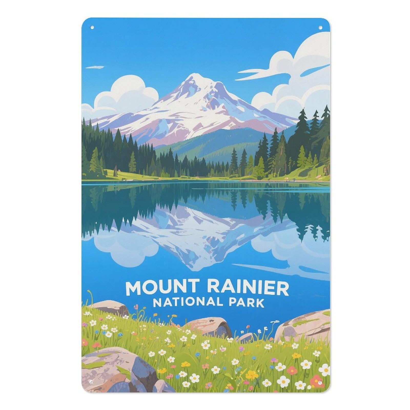 Mount Rainier National Park Retro Design Tin Paintings Vintage Tin Sign 08x12inch(20x30cm) Wall Art for Home Office Bedroom Living Room Cafes Wall Decor