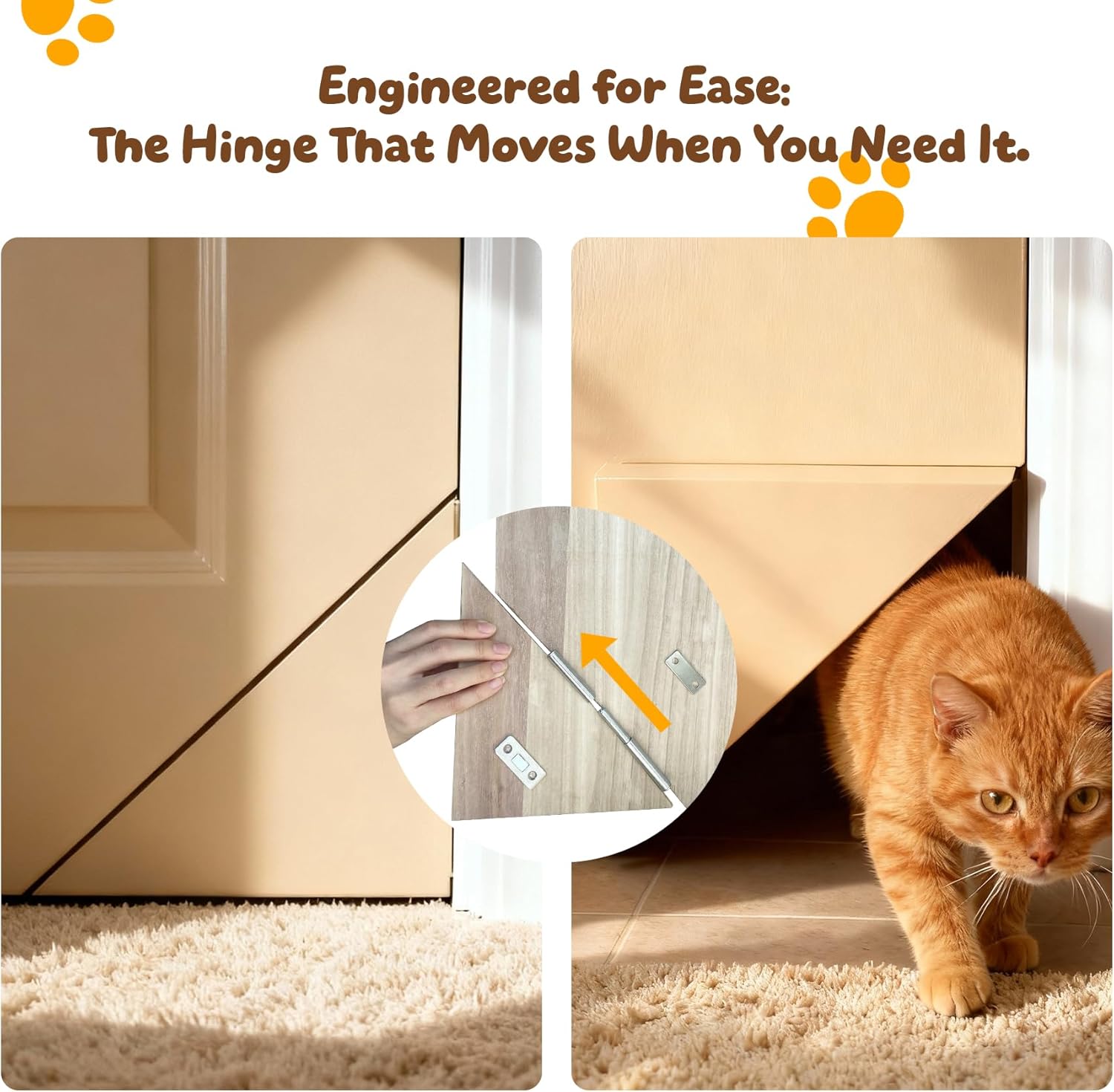 Cat Corner Door - Upgraded Hinge, No Jammed Door Issue | Silent Flexible Flap Kitty Corner Cat Door for Interior & Exterior Doors, Space-Saving Easy Install Cat Corner Door Hinge Kit