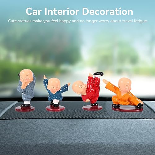 Miniatura 2 de 4 piezas de estatua de monje pequeña, pequeña figura de monje Kung Fu, monje en miniatura, lindos monjes, mini estatua de resina para decoración del