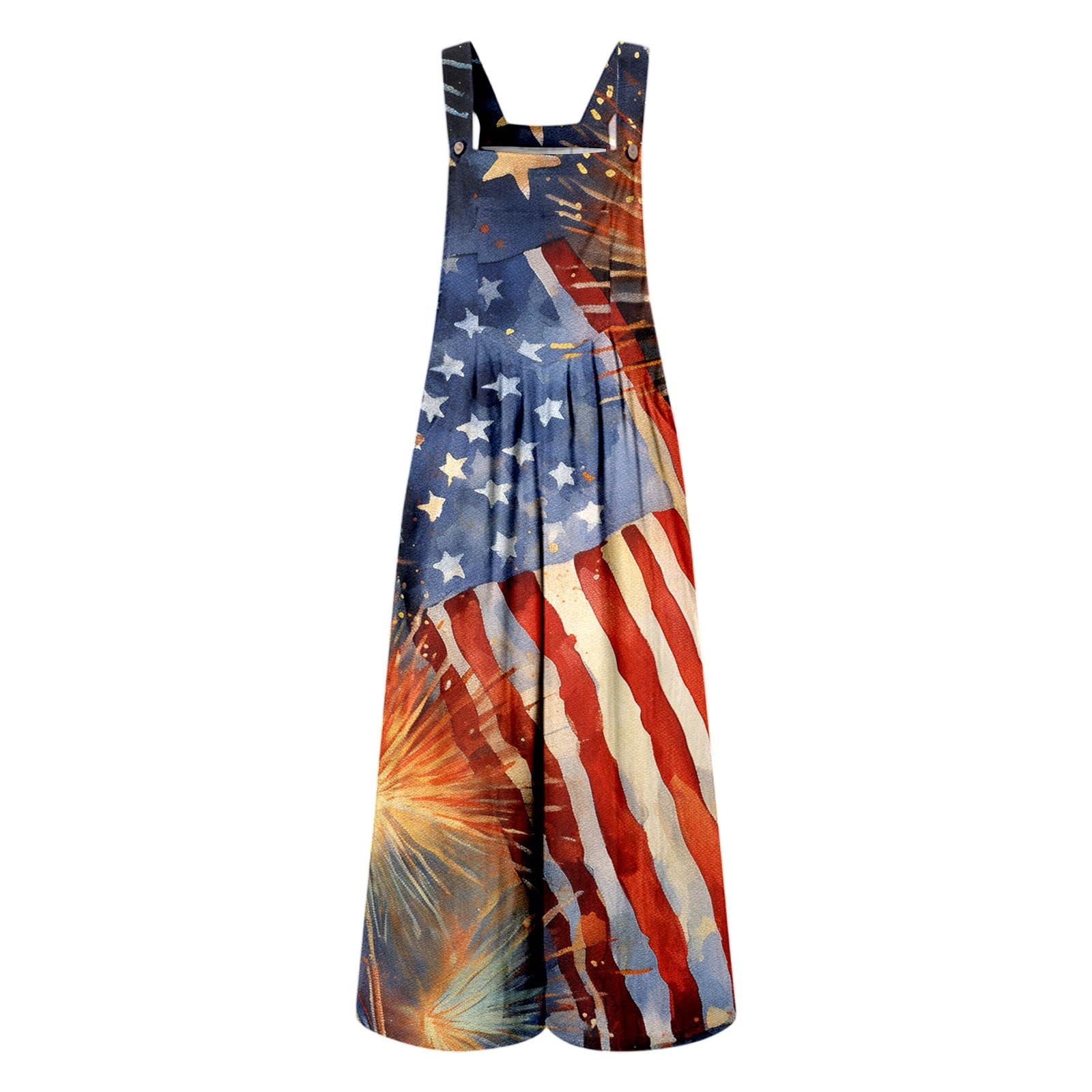 WWricotta Mono con estampado de estrellas para el Día de la Independencia: una elegante prenda sin mangas ideal para lucir en verano, mujer, pantalón corto, bolsillos, para barbacoas y celebraciones