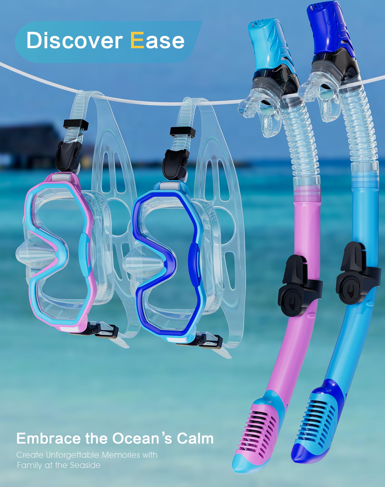 Attrezzatura da snorkeling per adulti e bambini, set con boccaglio Dry-Top, panoramica a 180°, maschera per immersioni e immersioni, maschera per immersioni subacquee e viaggi