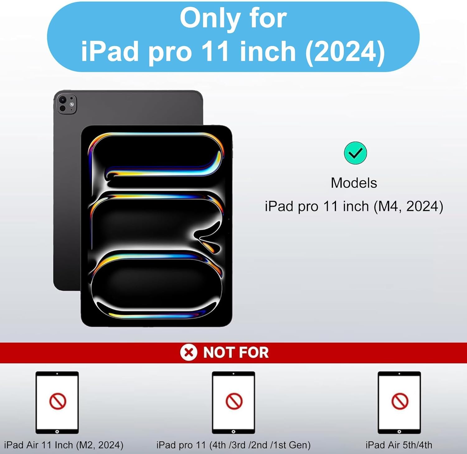 JADEMALL for iPad Pro 11 Inch Case with Keyboard (M4) 5th Generation 2024, 7 Colors Backlit, Wireless Bluetooth Detachable Keyboard, Auto Sleep/Wake, Smart Folio Cover with Pencil Holder, Space Black