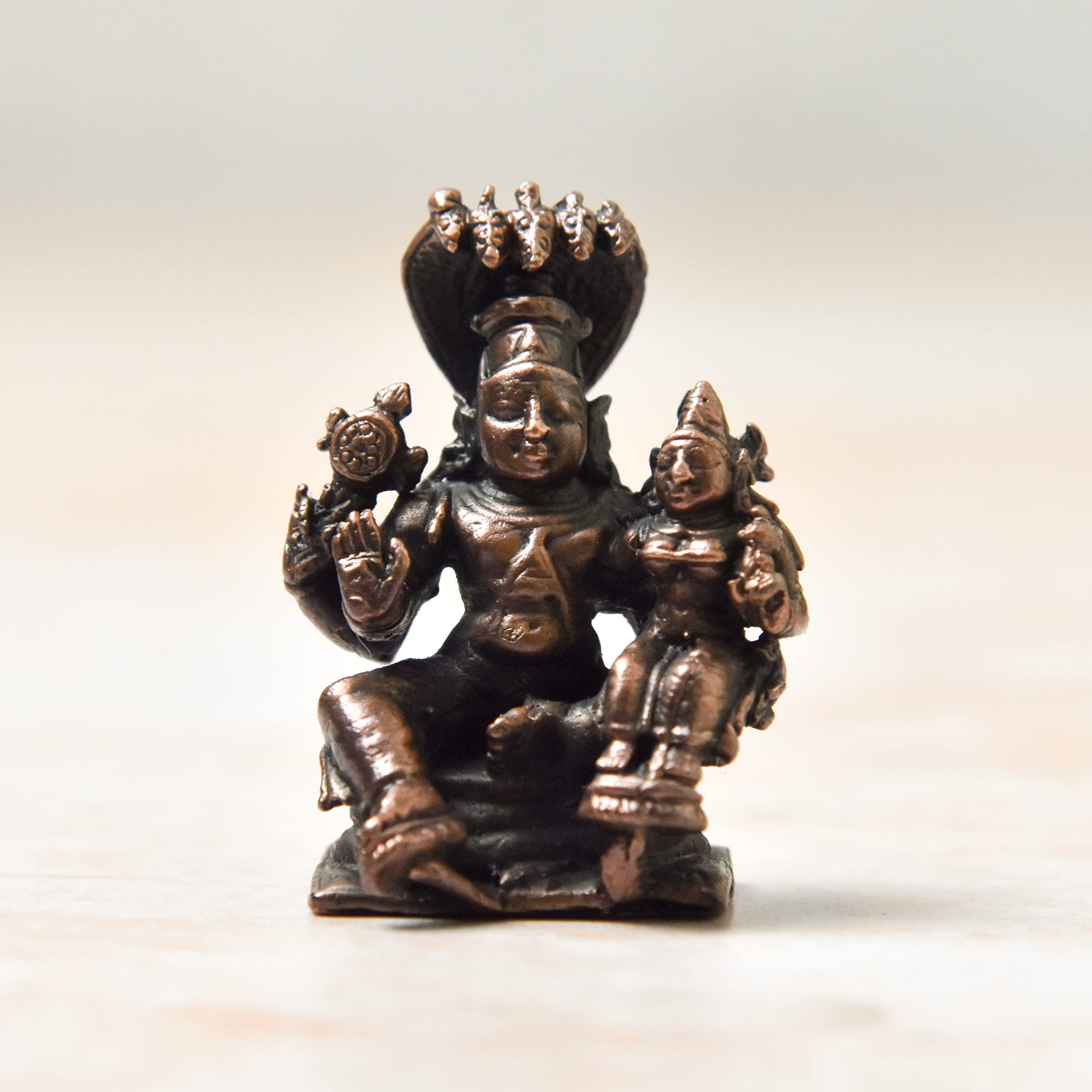 Copper Idols India - By Bhimonee Decor ,1.5 inches, Copper Handmade Lakshmi Narayana Idol, 30 Grams , Patina Finish , Pack of 1 Piece