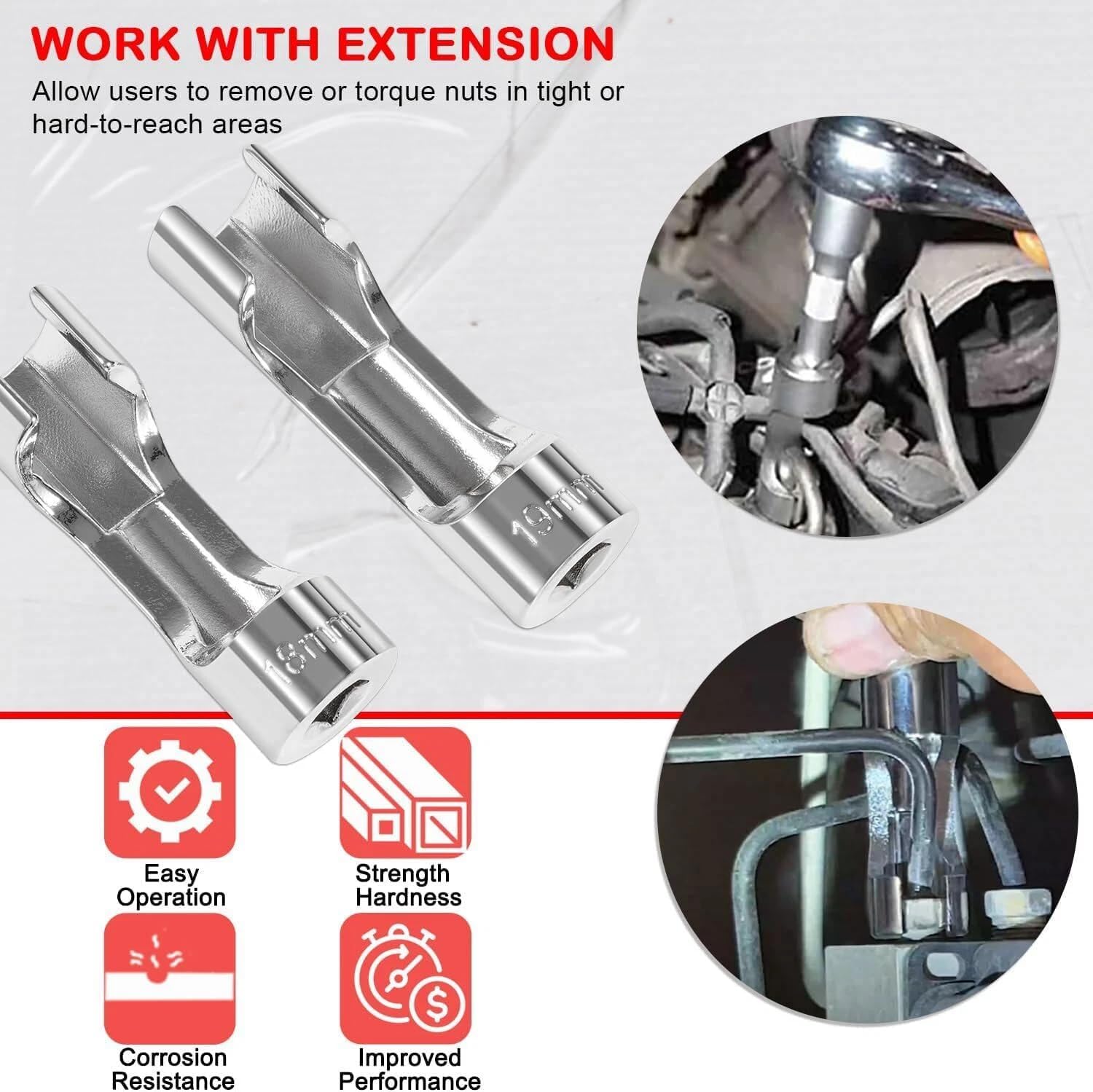 15PCS Diesel Injector Fuel Line Socket Set Difficult Access Flare Nut Wrench Spanner 10-19mm for Wired Temperature Sensors, Thermo Switches, ABS Tube, Master Cylinder, Coolant, etc