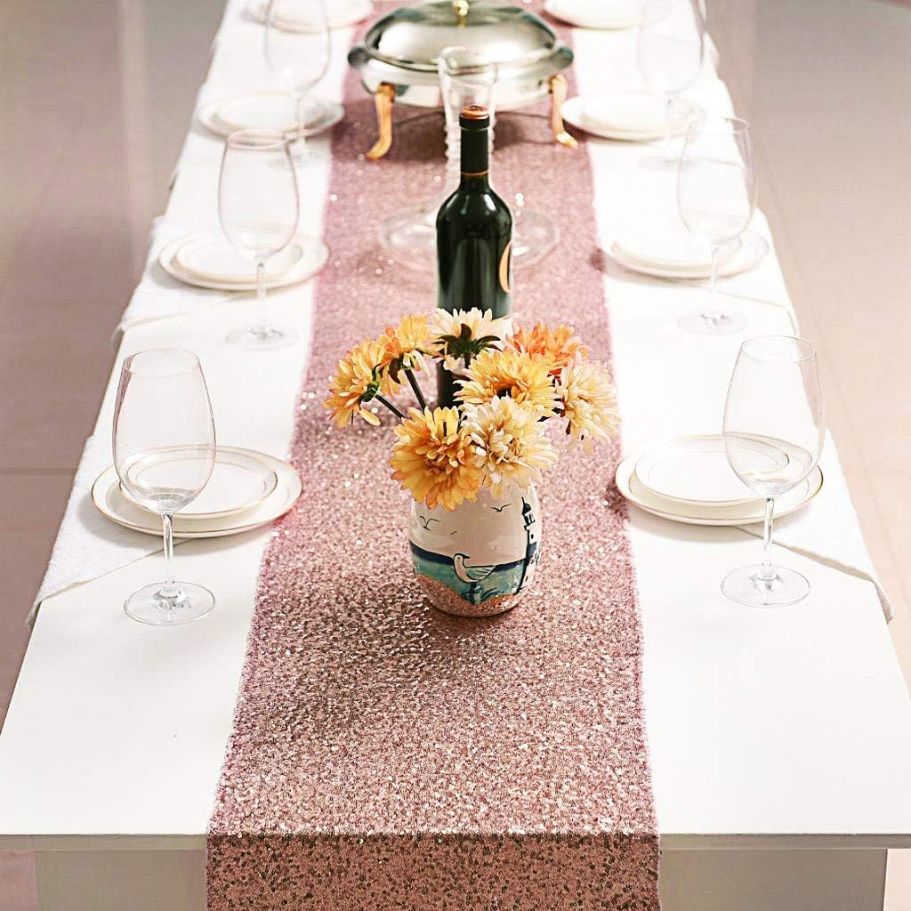 2 Pack 12 x 108 Inch Rose Gold Glitter Sequin Premium Table Runner, for Pool Party Birthday Banquet Baby Shower Decoration Home Celebration Activities