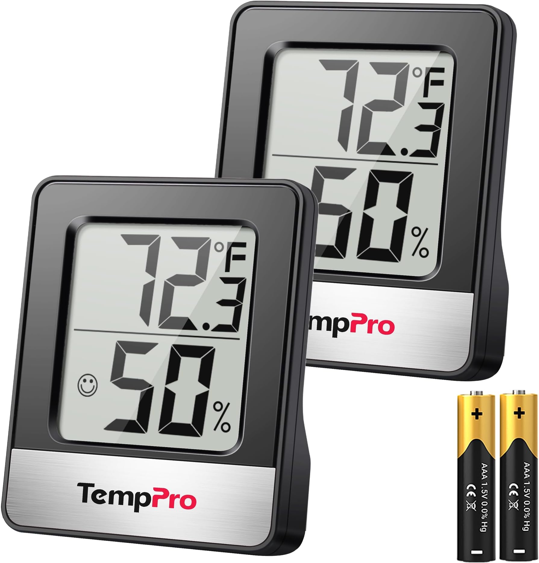 TempPro TP49 2 Pieces Digital Hygrometer Indoor Thermometer Humidity Meter Room Thermometer with Temperature and Humidity Monitor Mini Hygrometer Black Weather Station (Previously ThermoPro)