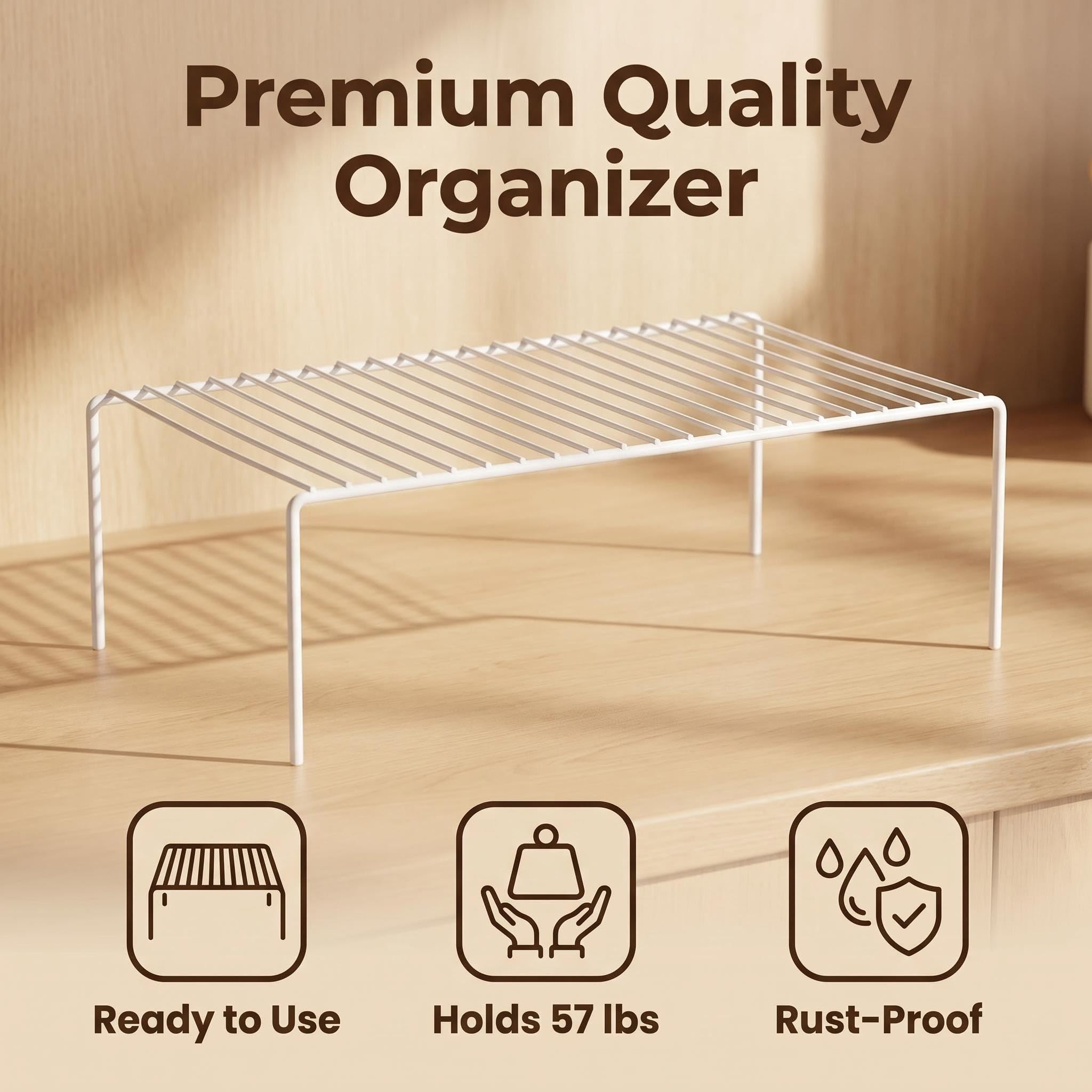 iPEGTOP Juego de 4 organizadores grandes (15.7 x 9.4 pulgadas) para armario de cocina, estante de almacenamiento para armario de congelador, estantes de acero inoxidable para nevera, despensas,