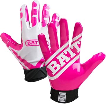Battle Sports Receivers Ultra-Stick Football Gloves - White/Pink
