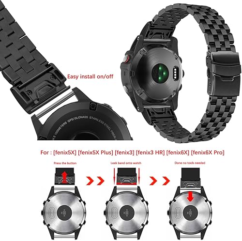 Miniatura 7 de YISIWERA Compatible con Fenix 6X5X Plus 1.024 in Correa de reloj de metal compatible con Garmin Fenix 6X6X Pro5X5X Plus33HR Ingeniero de correa de