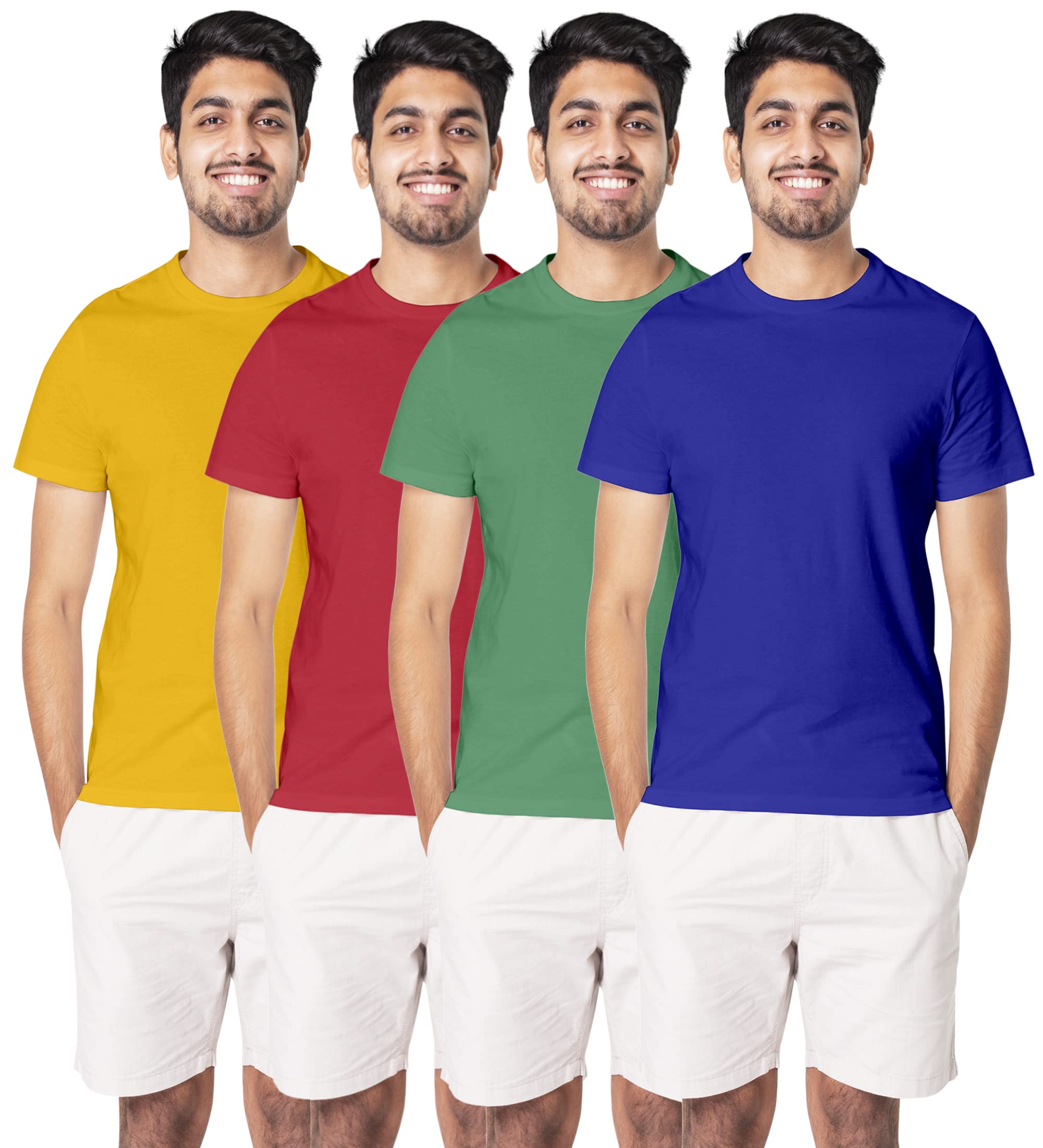 Hangout HubRegular Fit Tshirt for Mens | Super Combed Cotton Men's T-Shirt | Solid Plain Tees | Round Neck T Shirt | Half Sleeves | Pack of 4
