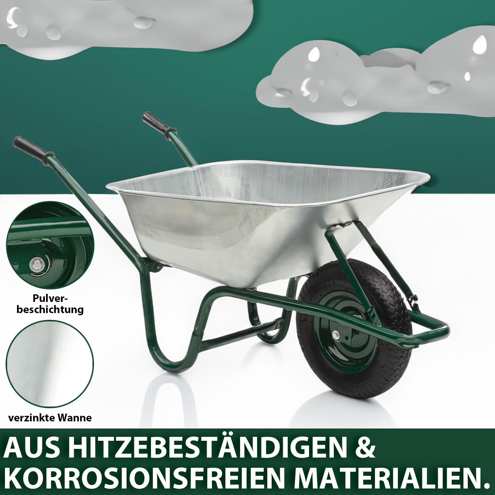 MIDORI® Schubkarre mit 100 Liter Volumen & 210 kg Tragkraft | Bauschubkarre mit Luftreifen & verzinkter Wanne | Gartenschubkarre mit Stahlfelge & Stahlrahmen