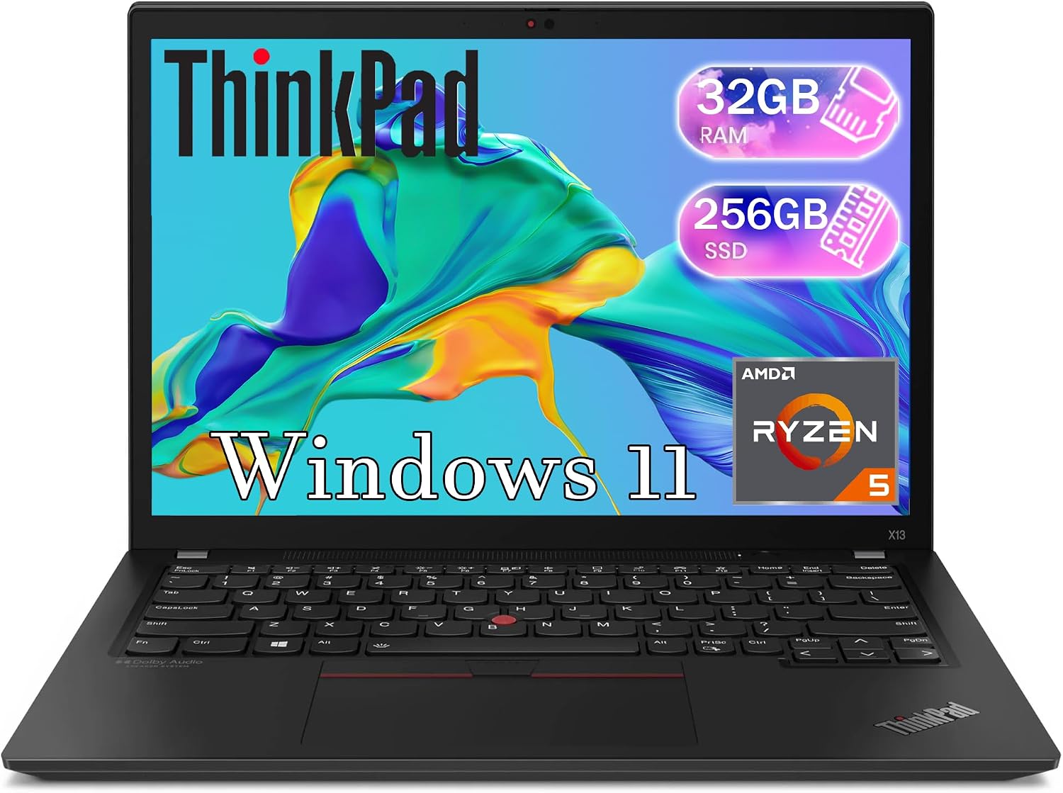 Lenovo ThinkPad X13 FHD Laptop Computer Windows 11 Pro, AMD Ryzen 5 PRO 4650U, 32GB RAM, 256GB SSD, HDMI, Thunderbolt, Ryzen Notebook Win 11 (Renewed)