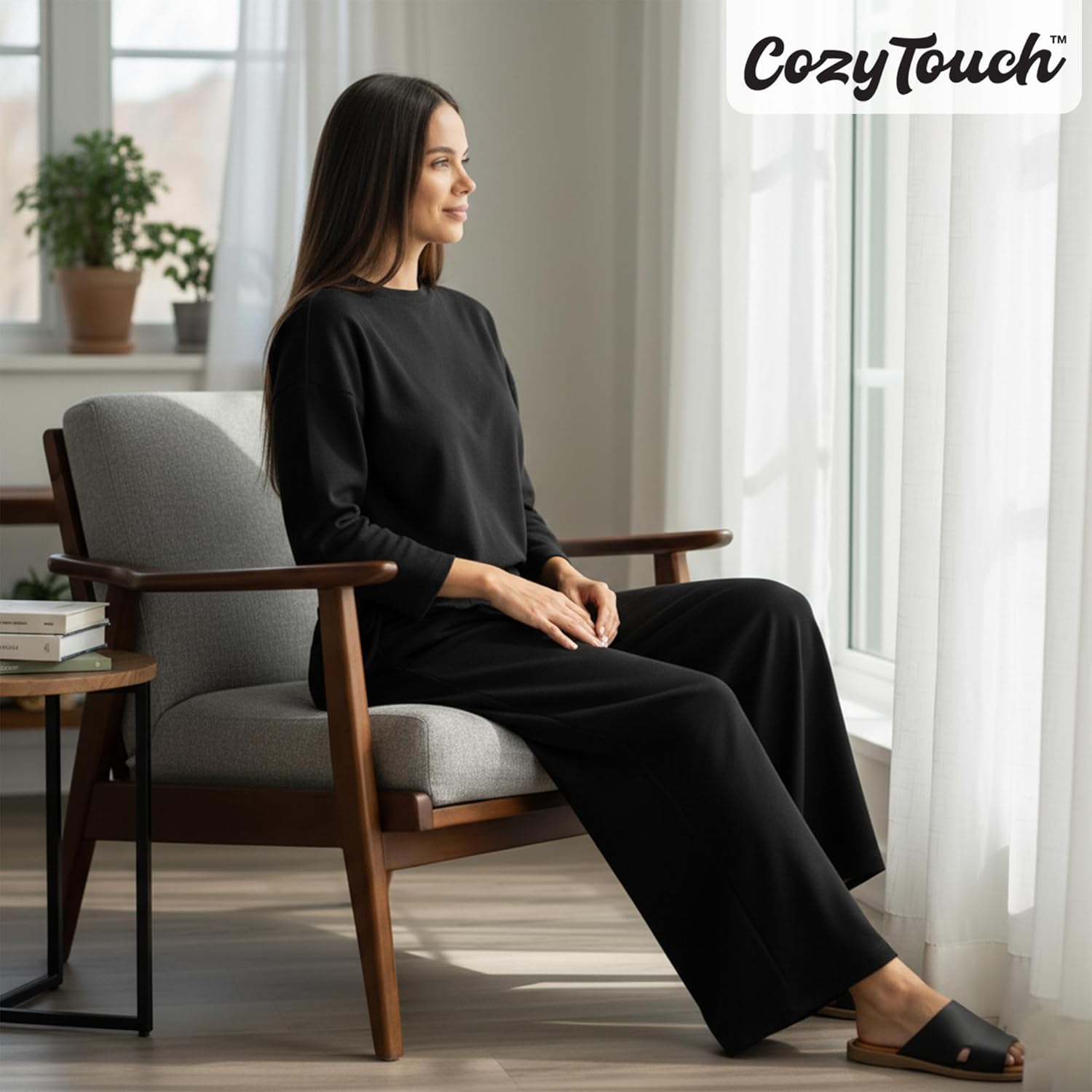 Wide Leg Lounge Pants for Women - Soft & Comfortable Trouser for Loungewear - High Waisted Flowy Pants with Pockets