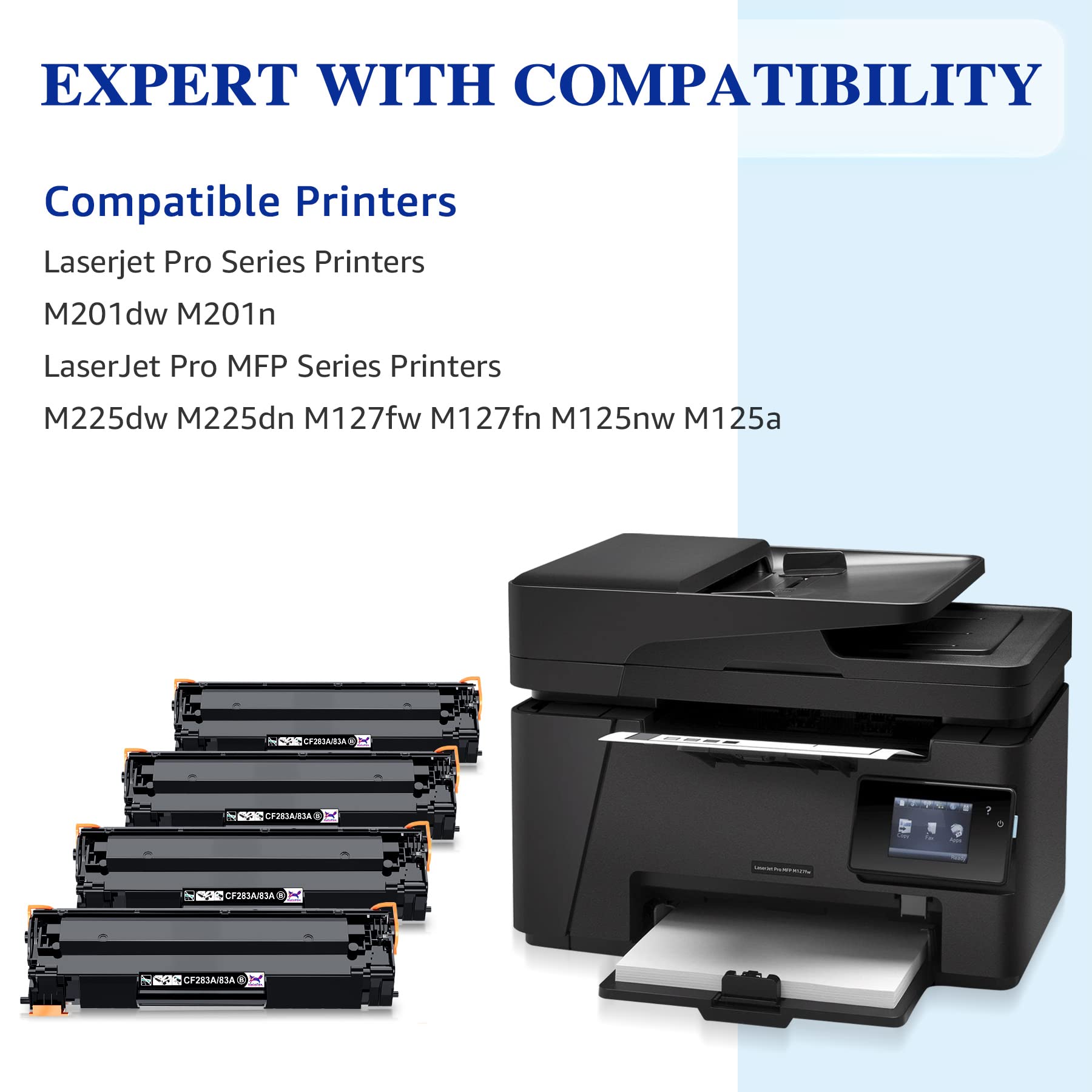 Amazon.com: HaloFox Cartucho de tóner compatible de repuesto para HP 83A  CF283A 283A Laserjet Pro MFP M127fw M225dw M201dw M127fn M125nw M225dn  M125a M201n MFP127fw M201 225dw 127fn M127fn 25 Impresora Intro