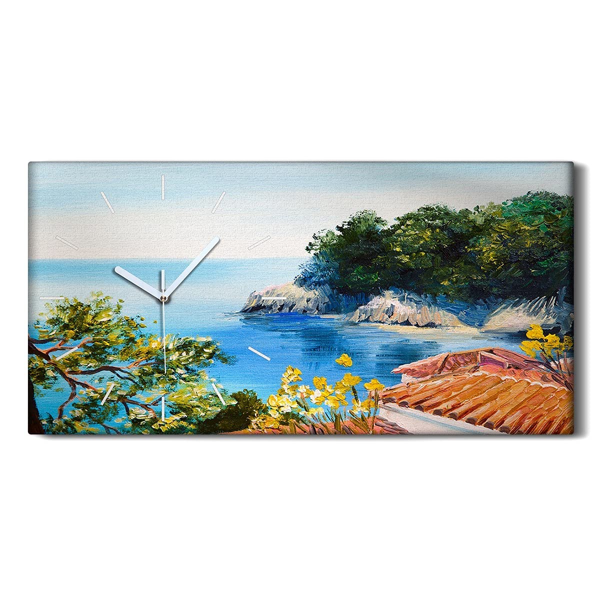 Horloge sur Toile 60x30cm - Décoration Murale Mer et Ciel en Silence pour Salon