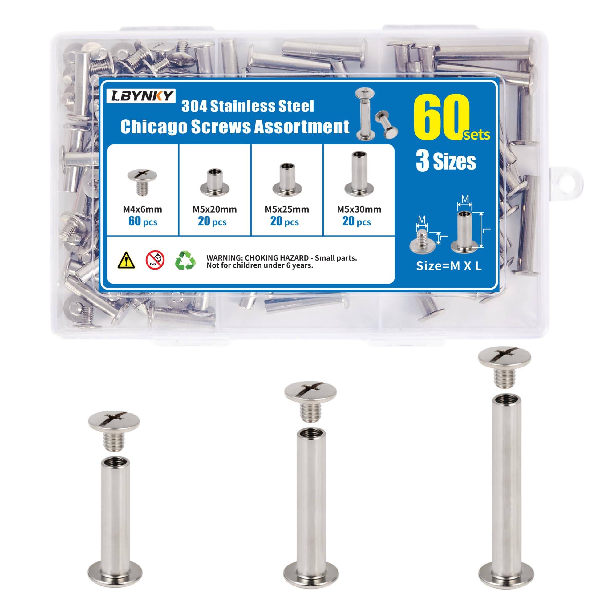 Chicago Screws Kit - 60 Stainless Steel for Leather Crafts -1