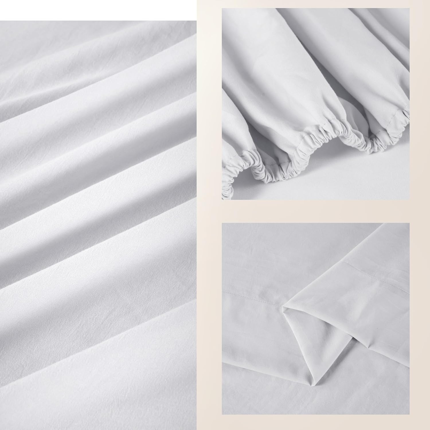 ROSE&RISY Light Grey Queen Sheet Set, Pre-washed Cotton-like Brushed Microfiber, 4 Pieces Super Soft Sheets Queen, Breathable Fade Resistant, Includes 1 Fitted 1 Flat 2 Pillowcases (Light Grey, Queen) - Image 7