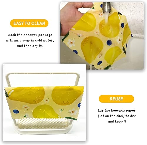 Miniatura 4 de Envoltura de cera de abeja reutilizable, paquete de 9, envolturas de cera de abeja para alimentos, envoltura de alimentos ecológica de cera de